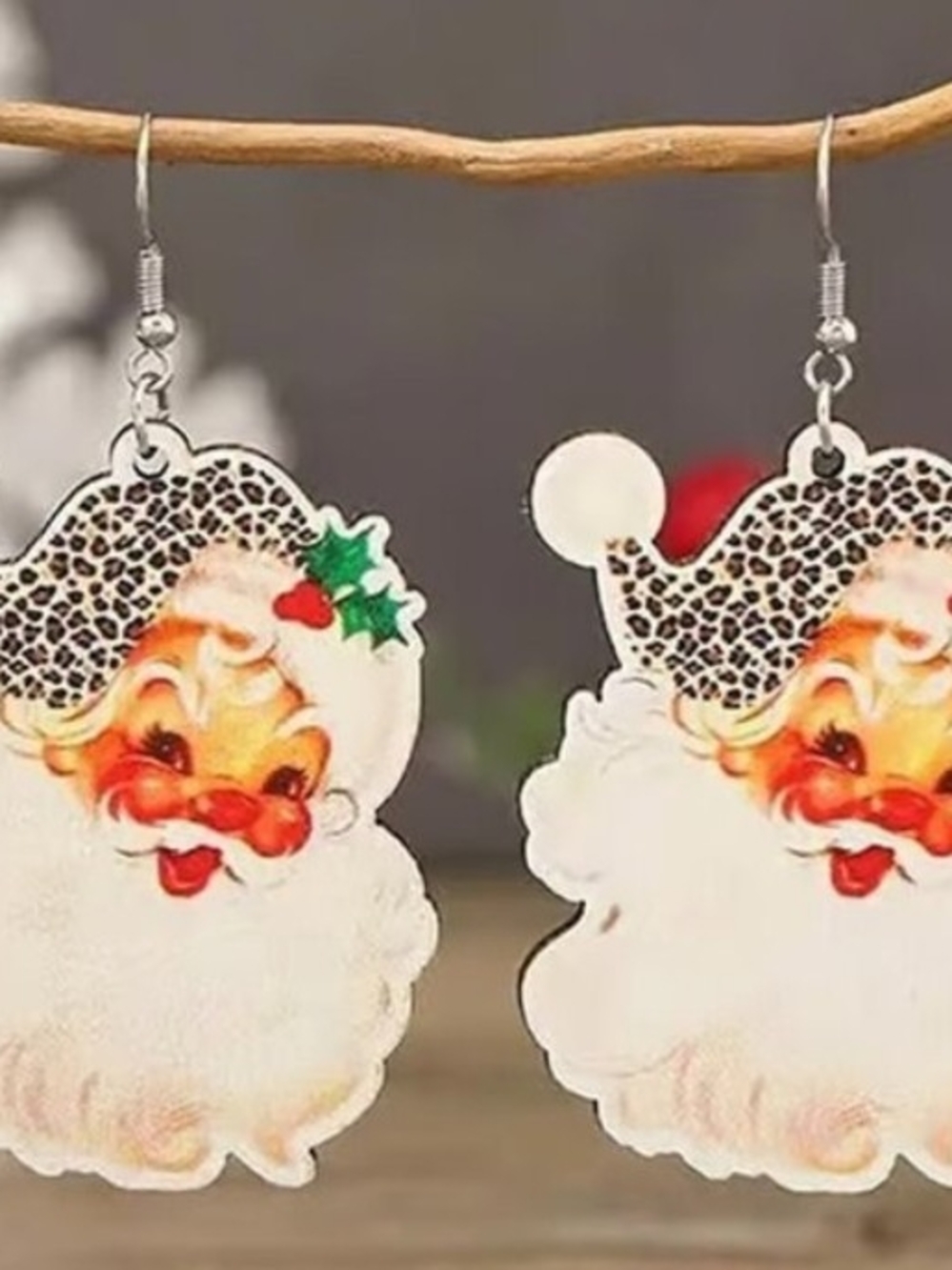 Festive Santa Face Dangle Earrings - White & Red